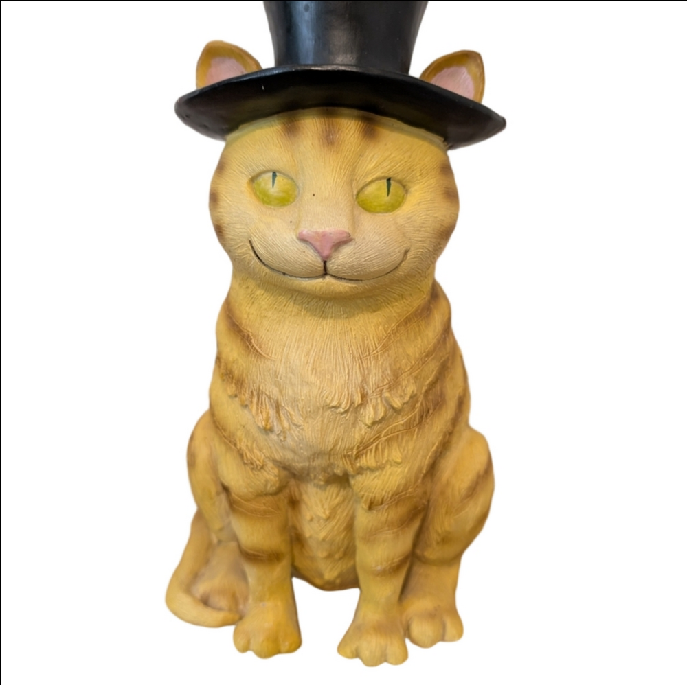Yellow Cat Figurine with Black Top Hat